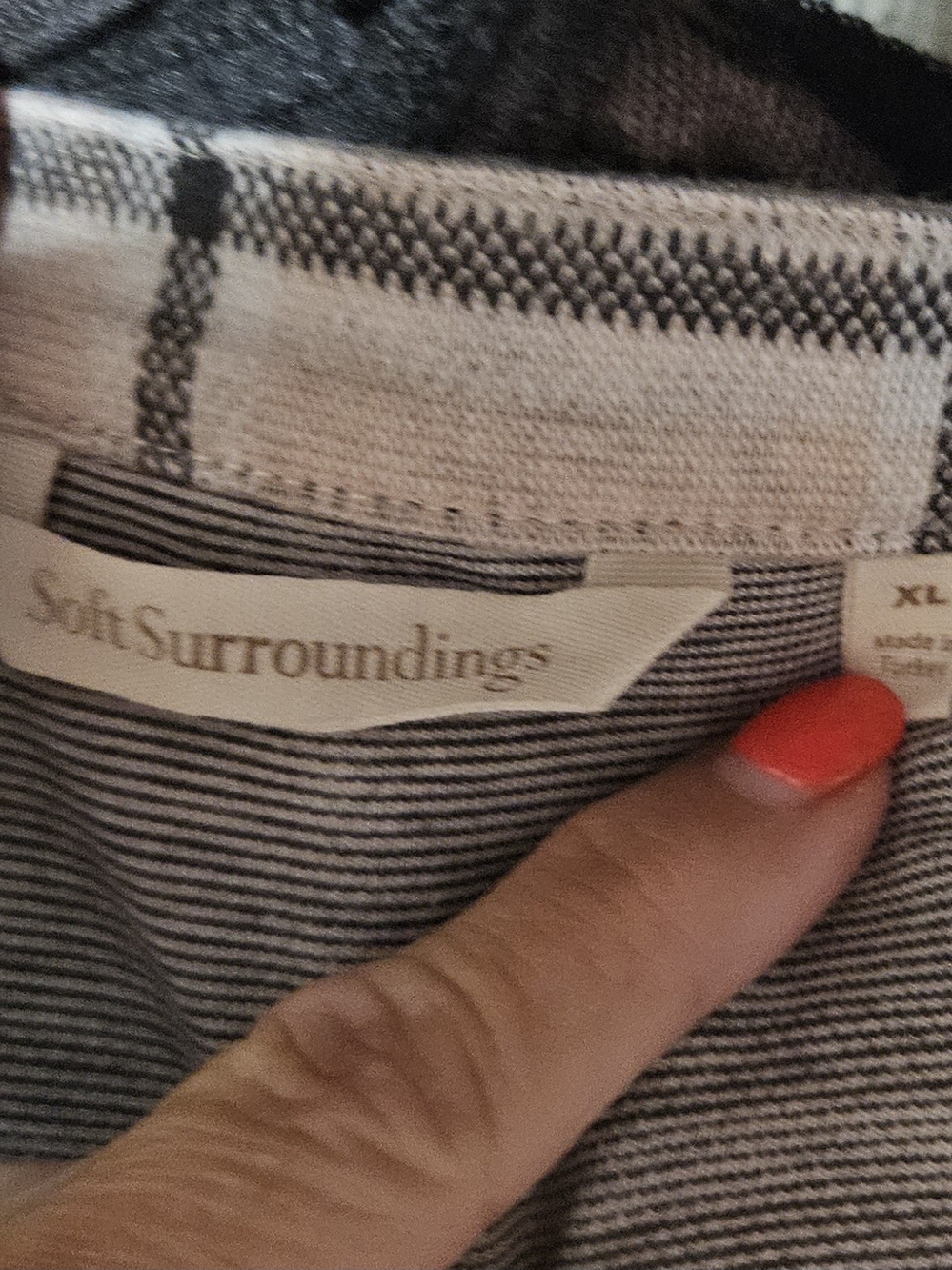 Soft Surroundings Tan And Gray Striped Plaid Tunic - Picture 6 of 7